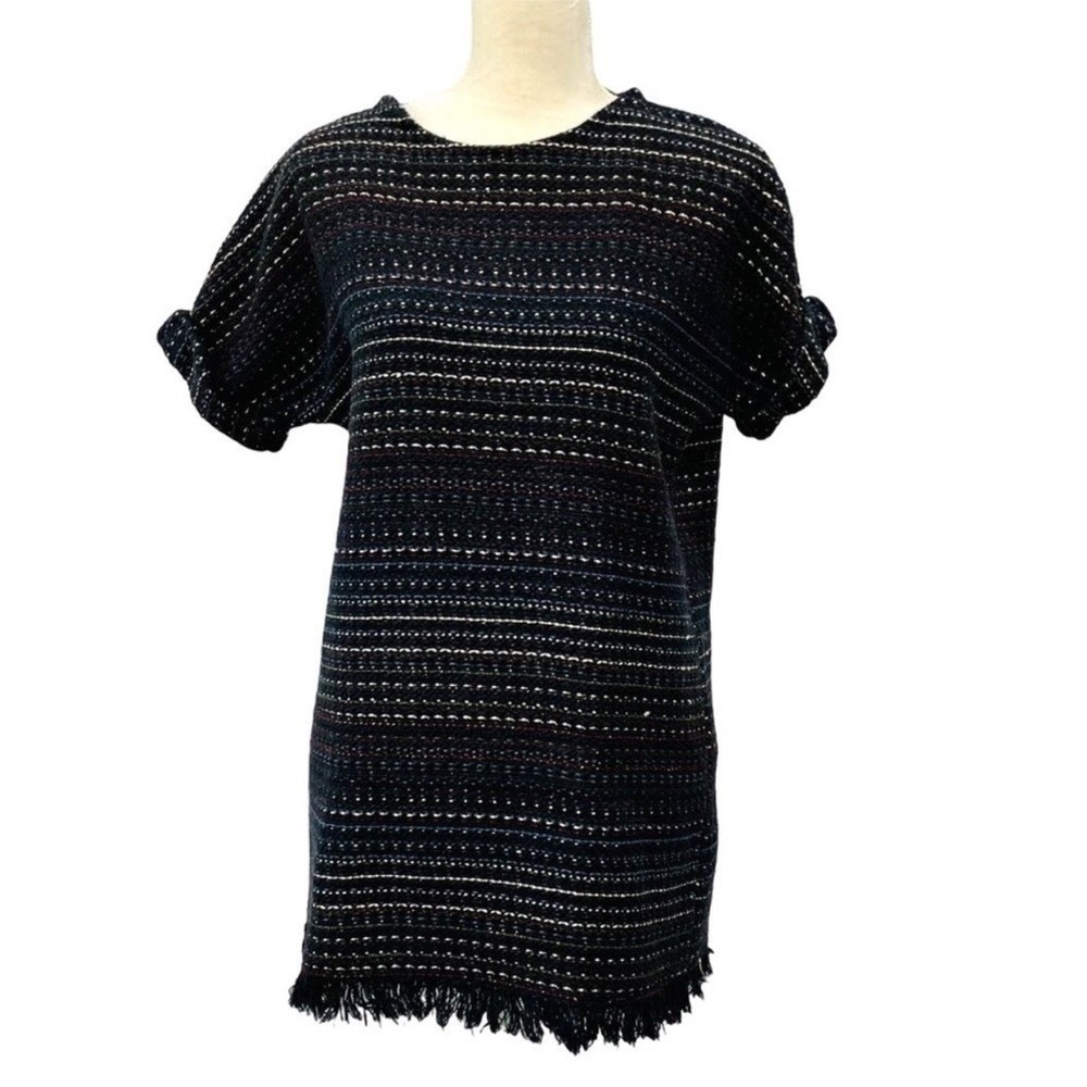 Zara Women's Fray Hem Straight Cut Mini Dress Size Medium Tweed Back Zipper - Picture 2 of 11